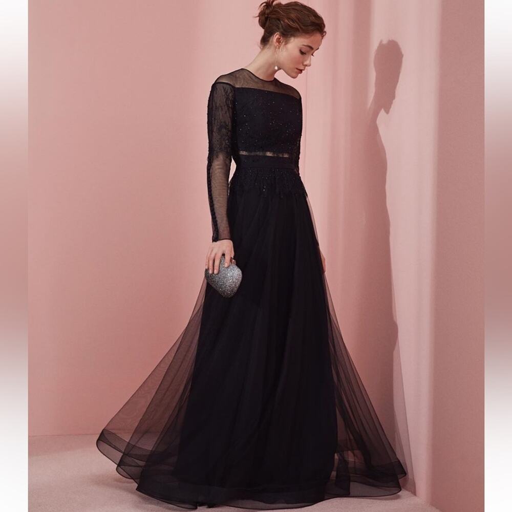 TIARA Black Beaded Gown